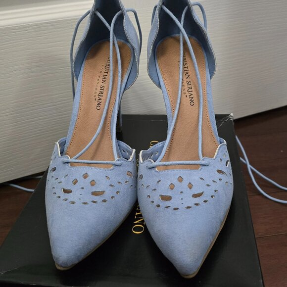 christian siriano payless blue suede lace-up heels - Picture 2 of 5